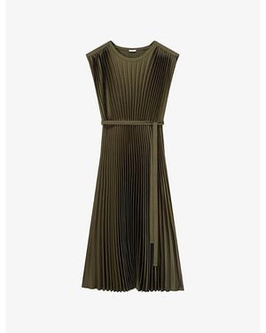 JOSEPH Volta Plissé Woven Midi Dress - Green