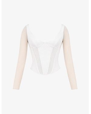 House Of Cb Araminta Corseted Woven And Stretch-Mesh Top - White