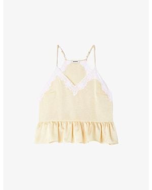 Sandro V-Neck Ruffle-Hem Woven Top - White