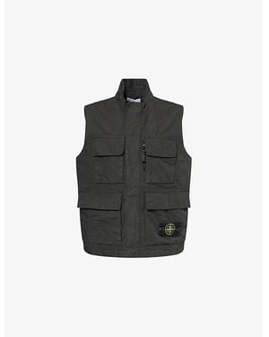 Stone Island Logo-Badge Canvas Weave Cotton Vest - Black