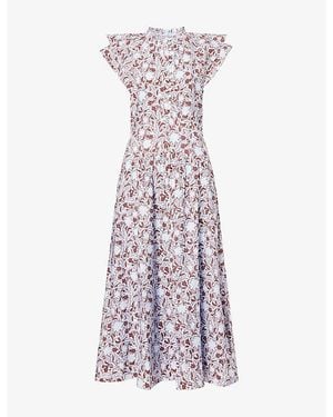 ME+EM Floral-Print Fit-And-Flare Woven Midi Dress - Purple