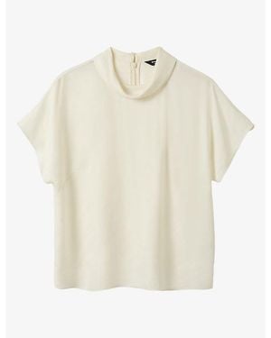 Whistles Funnel-Neck Seam-Detail Woven Blouse - White