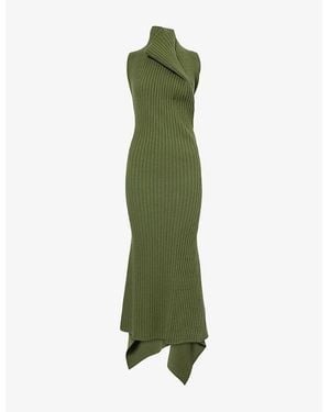 Victoria Beckham Ribbed Sleeveless Wool-Blend Midi Dress - Green