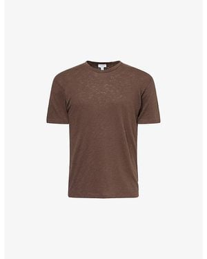 Sunspel Short-Sleeve Cotton-Linen T-Shirt - Brown