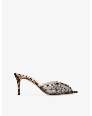 Andrea Wazen Katy 75 Lace And Satin Mules - Metallic