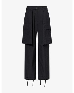 Sacai Straight-Leg High-Rise Wool-Blend Cargo Trousers - Black