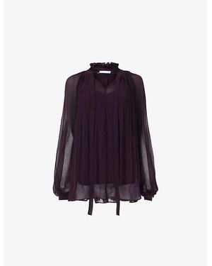 eem Pleated Sheer Woven Blouse - Purple