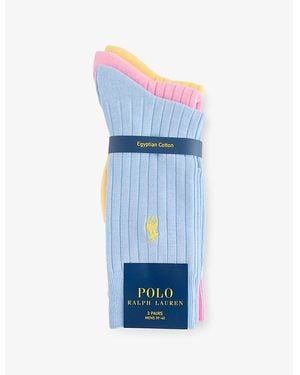 Polo Ralph Lauren Ribbed Pack Of Three Stretch-Cotton Blend Socks - Blue