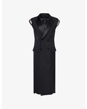 Sacai Pleated Peak-Lapels Woven-Blend Vest - Black