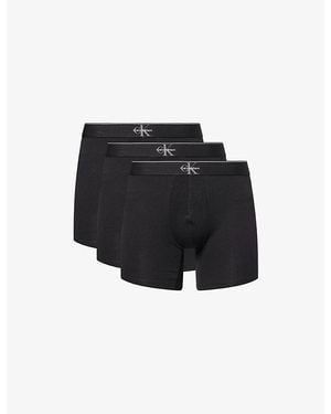 Calvin Klein Graphic Monogram Pack Of Three Stretch-Cotton Boxer Briefs - Black