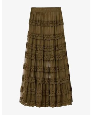 AllSaints Lace Tiered Maggie Maxi Skirt - Green
