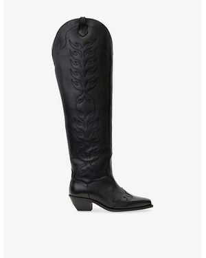 AllSaints Landon Western Leather Knee-High Boots - Black