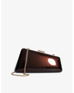 Dune Balancing Asymmetric Patent Faux-Leather Clutch Bag - Brown