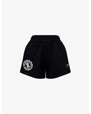 GYMSHARK Collegiate Graphic Fleece Cotton-Jersey Shorts - Black