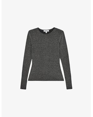 Reiss Saraphina Metallic Stretch-Knit Top - Black