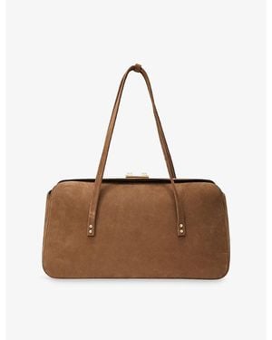 Reiss Branded Suede Bowling Bag - Brown