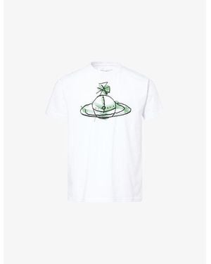 Vivienne Westwood Drawn Orb Crewneck Cotton-Jersey T-Shirt - White