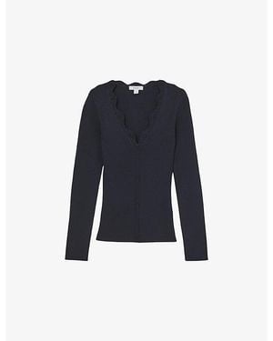 Reiss Lara Crochet-Trim Knitted Top - Blue