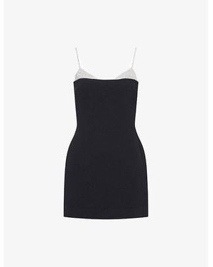 David Koma Crystal Shoulder-Straps Stretch-Woven Mini Dress - Blue