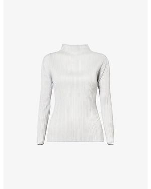 Pleats Please Issey Miyake Basics High-Neck Plisse Knitted Top - White