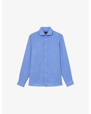 Reiss Ruban Cutaway-Collar Linen Shirt - Blue