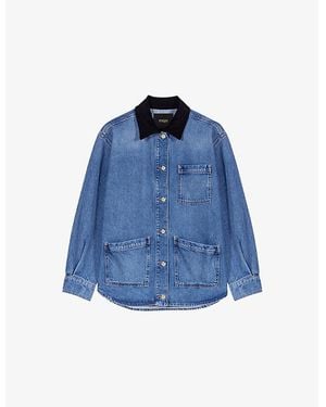 Maje Cord-Collar Relaxed-Fit Denim Jacket - Blue