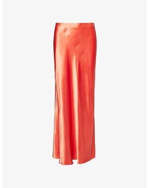 Vince Flared-Hem Crinkle-Texture Satin Midi Skirt