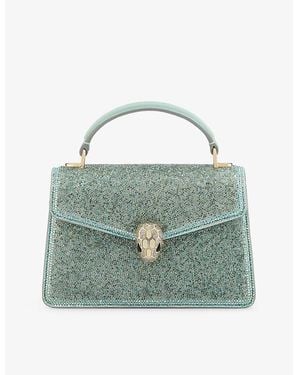 BVLGARI Crystal-Embellished Suede Top-Handle Bag - Green