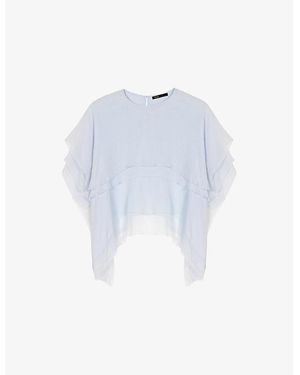 Maje Ruffled Cape-Effect Chiffon Top - Blue