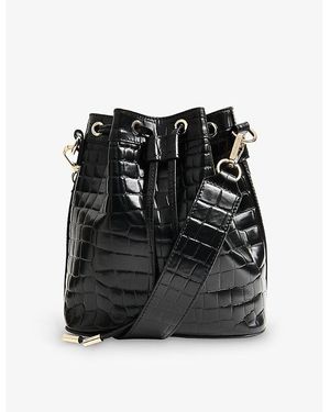 Whistles Giulia Croc-Embossed Leather Bucket Bag - Black