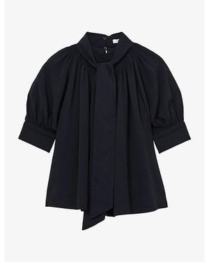Reiss Lerina Tie-Neck Crepe Blouse - Blue