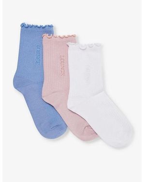 Lounge Underwear Logo-Embroidered Pack Of Three Knitted Socks - Blue