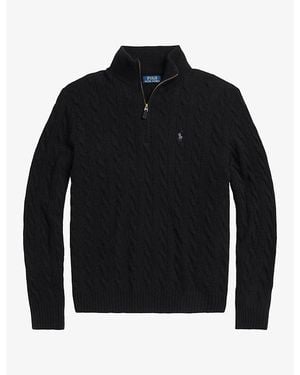 Polo Ralph Lauren Logo-Embroidered Half-Zip Wool-Cashmere Blend Sweater - Black