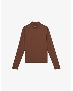 Reiss Polly Ribbed Stretch-Cotton Top - Brown