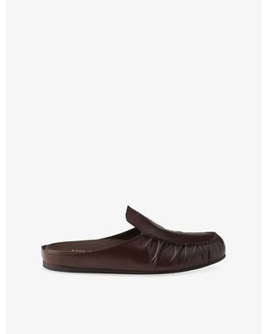 Prada Logo-Print Leather Mules - Brown