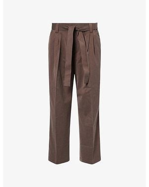 The Couture Club Belted Barrel-Leg Woven Trousers - Brown