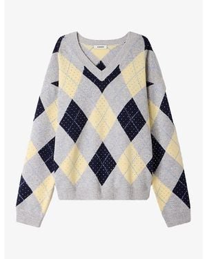 Sandro Argyle Rhinestone-Embellished Wool Sweater - Blue