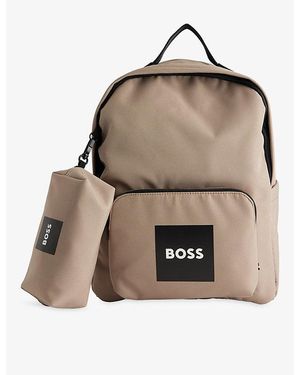 BOSS Kids' Brand-Print Woven Backpack - Brown