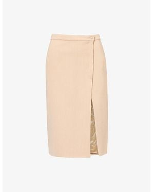 Mugler Split-Front Regular-Fit Woven Midi Skirt - Natural