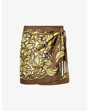 ALÉMAIS Graphic-Pattern Sarong Hemp Mini Skirt - Green