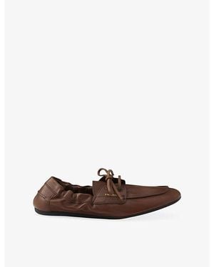 Prada Shuffle Antiqued Leather Boat Loafers - Brown