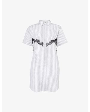 Sacai Lace-Appliqué Pinstripe Cotton Poplin Mini Dress - White
