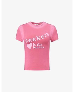 Sisters & Seekers Lovers Logo-Print Stretch-Jersey T-Shirt - Pink