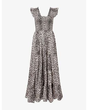RIXO London Kendall Printed Cotton Midi Dress - Grey