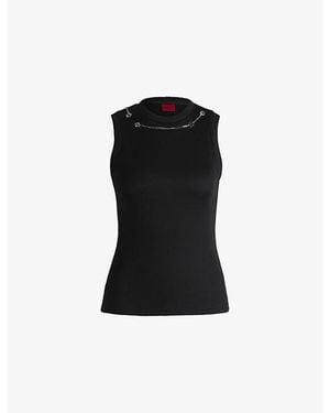 HUGO Round-Neck Ribbed Stretch-Jersey Vest - Black