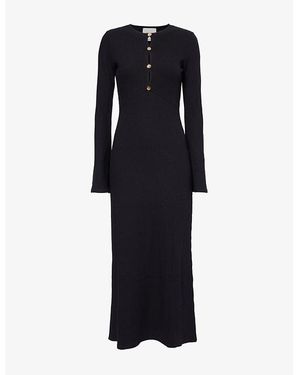 Reformation Hayden Long-Sleeves Knitted Midi Dress - Black