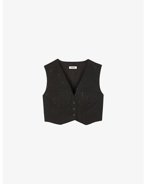 Sandro Sequin-Embellished Cropped Woven Top - Black
