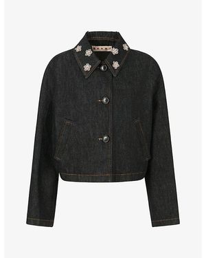 Marni Daisy Applique Denim Jacket - Black