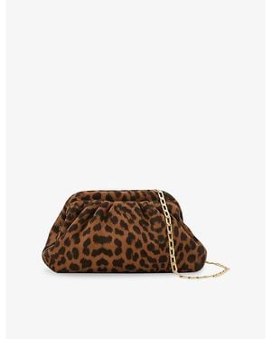 Reiss Mia Leopard-Print Suede Clutch Bag - Brown