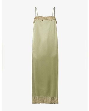 Reformation Mackenzie Lace-Trim Silk Midi Dress - Green